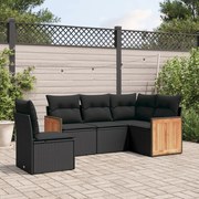 vidaXL 5 pcs conjunto sofás de jardim com almofadões vime PE preto