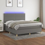 Cama box spring c/ colchão e LED 160x200 cm tecido cinza-escuro