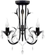 Candelabro metal com contas de cristal, preto, 3 x E14 lâmpadas