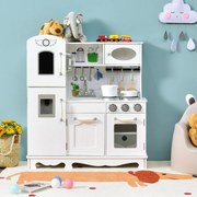 Cozinha de brincar para crianças em madeira com acessórios Telefone, lava-loiça, forno, frigorífico, refrigerador, dispensador de água, luz e som Bran