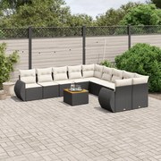 vidaXL 11 pcs conjunto sofás de jardim c/ almofadões vime PE preto