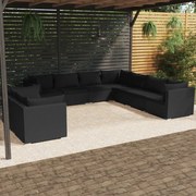 9 pcs conjunto lounge de jardim c/ almofadões vime PE preto