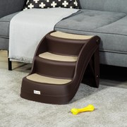 Escada para Cães de 3 Degraus Dobrável Escada para Animais de Estimação com Tapetes Antiderrapantes 49x38x38 cm Castanho