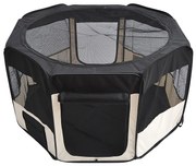 PawHut Parque Dobrável para Animais com Almofada 2 Portas Tecido Oxford Portátil Ø114x58 cm Preto Creme | Aosom Portugal