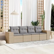 vidaXL 4 pcs conjunto de sofás para jardim c/ almofadões vime PE bege