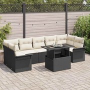 vidaXL Conjunto de sofá de jardim com 8 peças e almofadas pretas em rattan sintético.