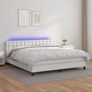 Cama box spring c/colchão/LED 180x200cm couro artificial branco