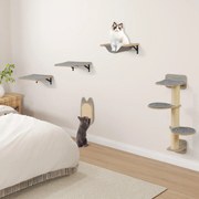Arranhador para gatos montada na parede, rede, tábua de arranhar e almofadas Cinzento e natural