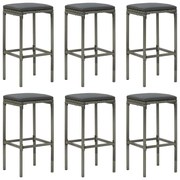 vidaXL Bancos de bar com almofadões 6 pcs vime PE cinzento