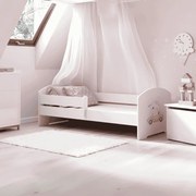 Cama infantil LUK gato rosa 160x80 branca com grades - colchão e estrado incluído