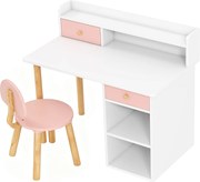 AIYAPLAY Secretária Criança Conjunto de Cadeira e Mesa de Estudo Infantil 85x48x73 cm Branco e Rosa com Prateleiras Gaveta Carga 80kg | Aosom Portugal