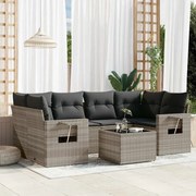 vidaXL 7 pcs conj. sofás jardim com almofadões vime PE cinzento-claro