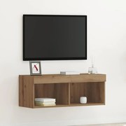 Armário de TV vidaXL com Luzes LED Carvalho Artesanal 80x30x30 cm