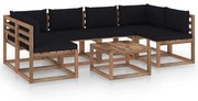 7 pcs conjunto lounge de paletes c/ almofadões pinho impregnado