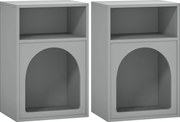 HOMCOM Conjunto de 2 mesas de cabeceira, mesa de noite com compartimentos abertos, design arqueado, 40 x 30 x 60 cm, cinza | Aosom Portugal