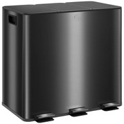 HOMCOM Contentor de lixo de cozinha 45L com 3 compartimentos de 15L, tampa, baldes internos removíveis, 3 x 15L, preto | Aosom Portugal