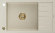 Mexen Elias lava-louça em granito com 1 bacia e escorredor 795 x 480 mm, bege, sifão dourado - 6511791005-69-G