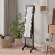 vidaXL Espelho de pé com luzes LED 34x37x146 cm preto