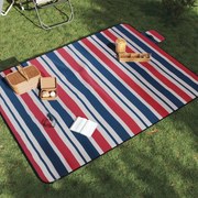 vidaXL Manta piquenique dobrável 200x150cm veludo riscas vermelho/azul