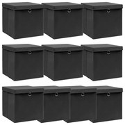 vidaXL Caixas de arrumação com tampas 10 pcs 32x32x32 cm tecido preto