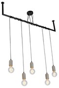 Candeeiro industrial suspenso preto com 5 luzes de betão - Cavoba Industrial