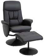 HOMCOM Poltrona Relax com Apoio para os Pés Estofada em PU Poltrona Relax Reclinável até 145° e Giratório 360° com Encosto Ajustável para Sala de Estar Dormitório Escritório 81x81x105cm Preto
