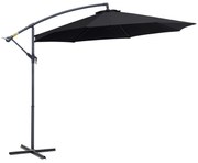 Outsunny Chapéu de Sol de Jardim Ø300x260cm Chapéu de Sol Excêntrico Inclinável com Manivela Base Cruzada e Suporte de Metal 8 Hastes para Terraço Exterior Balcão Preto