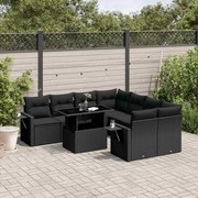 vidaXL 9 pcs conjunto de sofás p/ jardim c/ almofadões vime PE preto