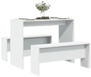 vidaXL 3 pcs conj. mesa de jantar e banco derivados de madeira branco