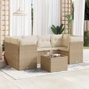 vidaXL 7 pcs conjunto de sofás p/ jardim com almofadões vime PE bege