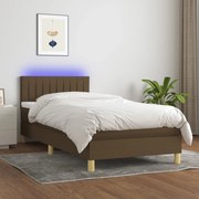 Cama box spring c/ colchão/LED 90x190 cm tecido castanho-escuro