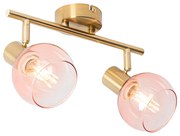 Foco Art Deco dourado com vidro rosa 2 luzes - Vidro