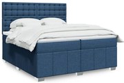 vidaXL Cama com molas/colchão 200x200 cm tecido azul