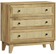 HOMCOM Cómoda com 3 Gavetas Cómoda de Madeira com Gavetas de Vime e Pés Elevados 80x35x76 cm Madeira | Aosom Portugal