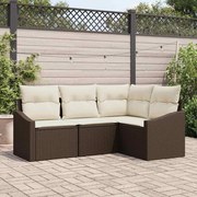 vidaXL Conjunto de Sofá de Jardim 4 Peças com Almofadas - Castanho Polirratan