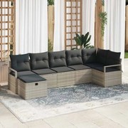 vidaXL Conjunto de Sofá para Jardim com 7 Peças e Almofadas Cinza Claro em Ratan Sintético