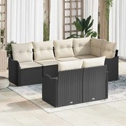 vidaXL Conjunto de Sofá de Jardim com 7 Peças e Almofadas Pretas de Rattan