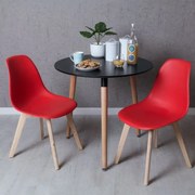 Conjunto Mesa Tower Redonda 80 cm Preta e Pack 2 Cadeiras Kelen - Vermelho