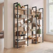 Estante com 14 prateleiras em design industrial 24 x 158 x 166 cm castanho camelo-preto