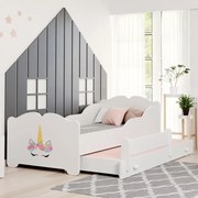 Cama dupla infantil ANNA 160x80 branca - unicórnio - colchão e estrado incluído