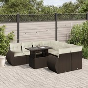 vidaXL 9 pcs conjunto sofás p/ jardim c/ almofadões vime PE castanho