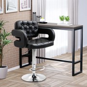 Banco de bar giratório, regulável em altura, com encosto, apoio para os pés e braços, 61 x 50 x 93–113 cm, preto