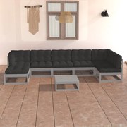 8 pcs conjunto lounge de jardim c/ almofadões pinho maciço