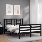 Estrutura de cama com cabeceira 140x200 cm madeira maciça preto