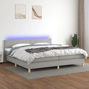 Cama box spring c/ colchão e LED 200x200 cm tecido cinza-claro