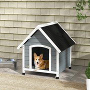 Casota para Cães 75x88x82cm Casa para Cães com Telhado de Telhas de Imitação Pés Elevados e Chão Removível para Exterior Cinza