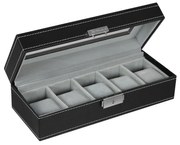 Caixa para relógios com 5 compartimentos, tampa de vidro. | SONGMICS | 26.5 x 11 x 8.5 cm | preto | JWB05B.