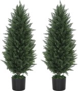 HOMCOM Conjunto de 2 Ciprestes Artificiais, árvores artificiais com 831 folhas, com vaso de cimento, resistentes aos UV, planta artificial, 90 cm, Verde | Aosom Portugal