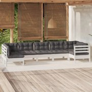 vidaXL 7 pcs conjunto lounge de jardim c/ almofadões pinho branco