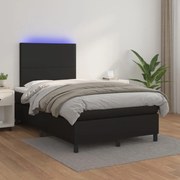 vidaXL Cama box spring c/ colchão/LED 120x200cm couro artificial preto